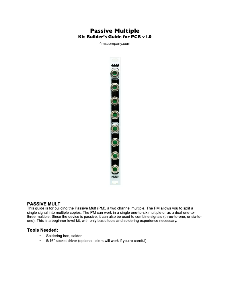 Page 1 de la notice Manuel utilisateur 4ms Passive Multiple