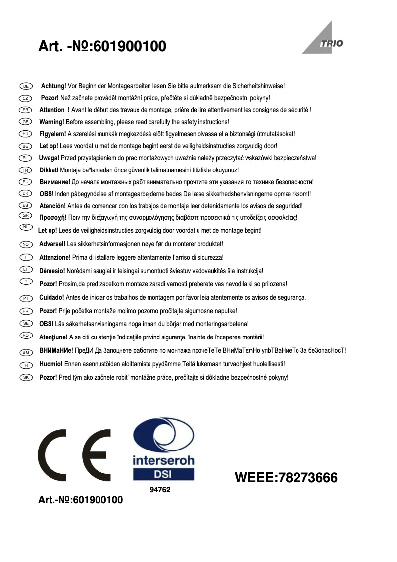 Page n°1 - Manuel utilisateur Trio Lighting Alba 601900100