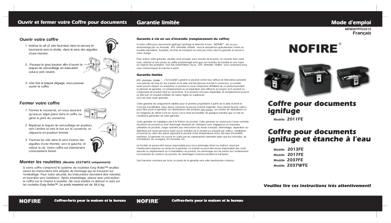 Page 1 de la notice Manuel utilisateur NOFIRE 2013FE