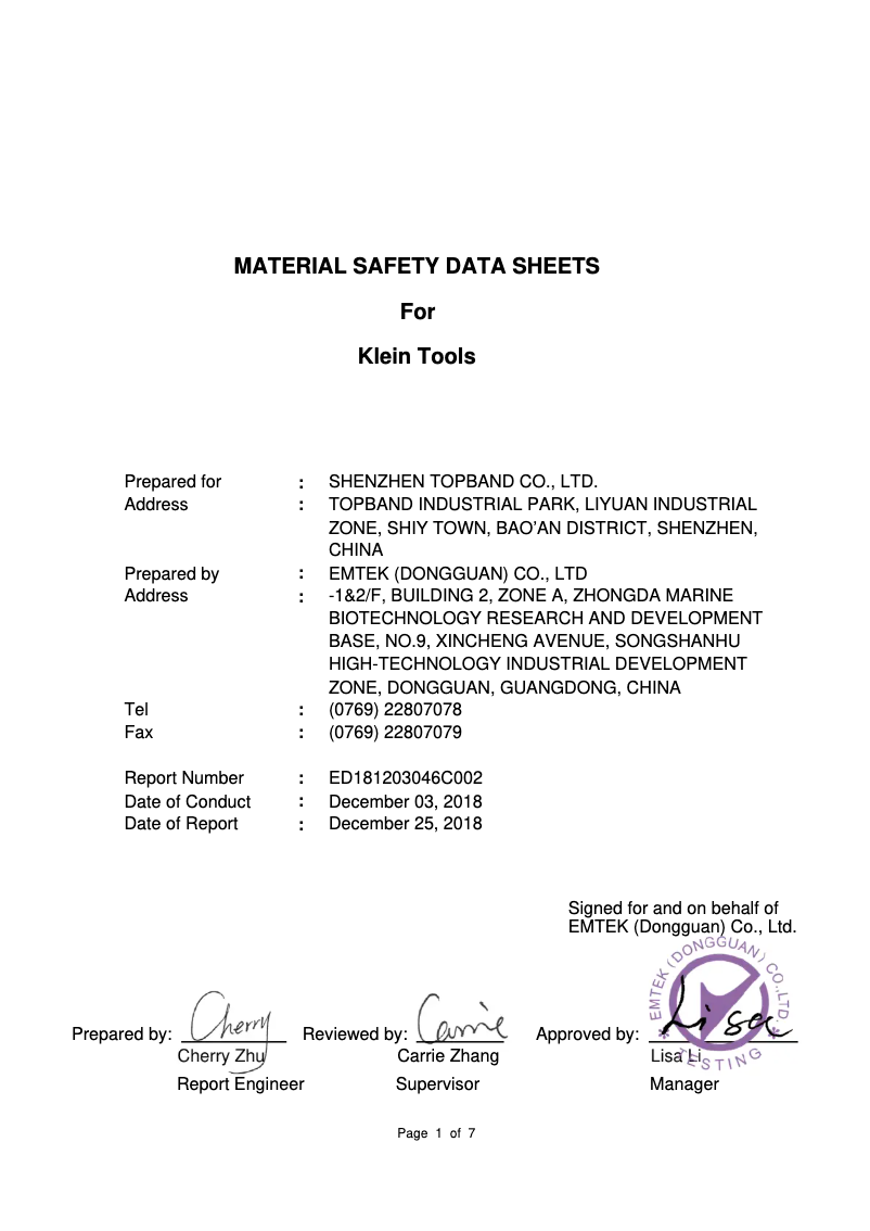 Page 1 de la notice Fiche technique Klein Tools 56403
