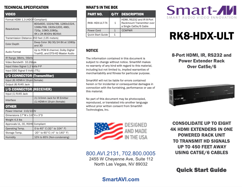 Page n°1 - Manuel utilisateur Smart-AVI RK8-HDX-ULT