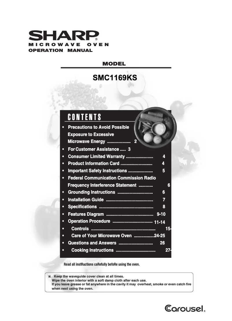 Page n°1 - Manuel utilisateur Sharp SMC1169KS