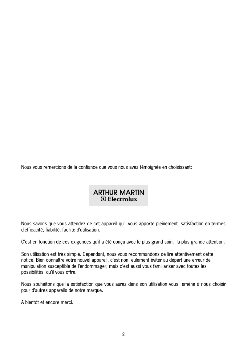 Page n°1 - Manuel utilisateur Arthur Martin-Electrolux AWF 1000