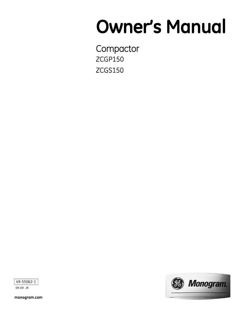 Page 1 de la notice Manuel d'utilisation et d'entretien GE ZCGS150PSS