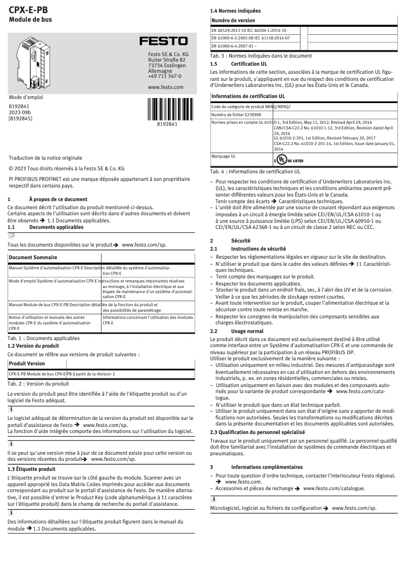 Image de la première page du manuel de l'appareil CPX-E-PB