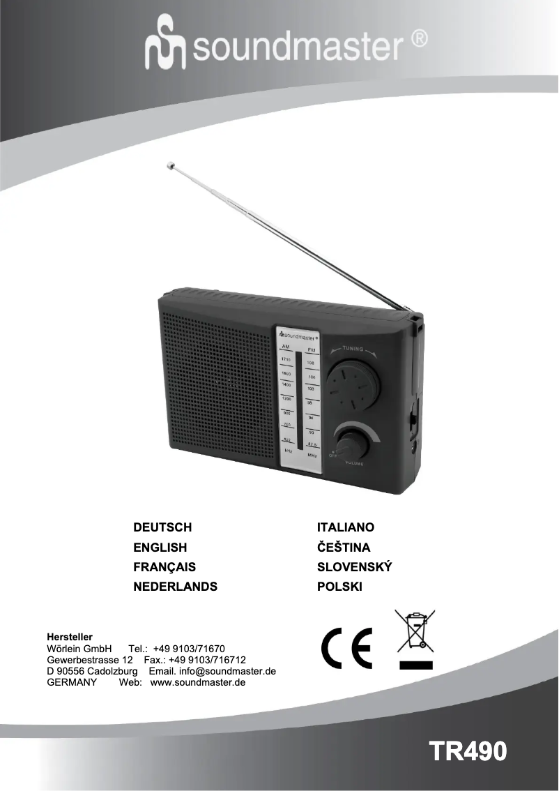 Page n°1 - Manuel utilisateur Soundmaster TR490