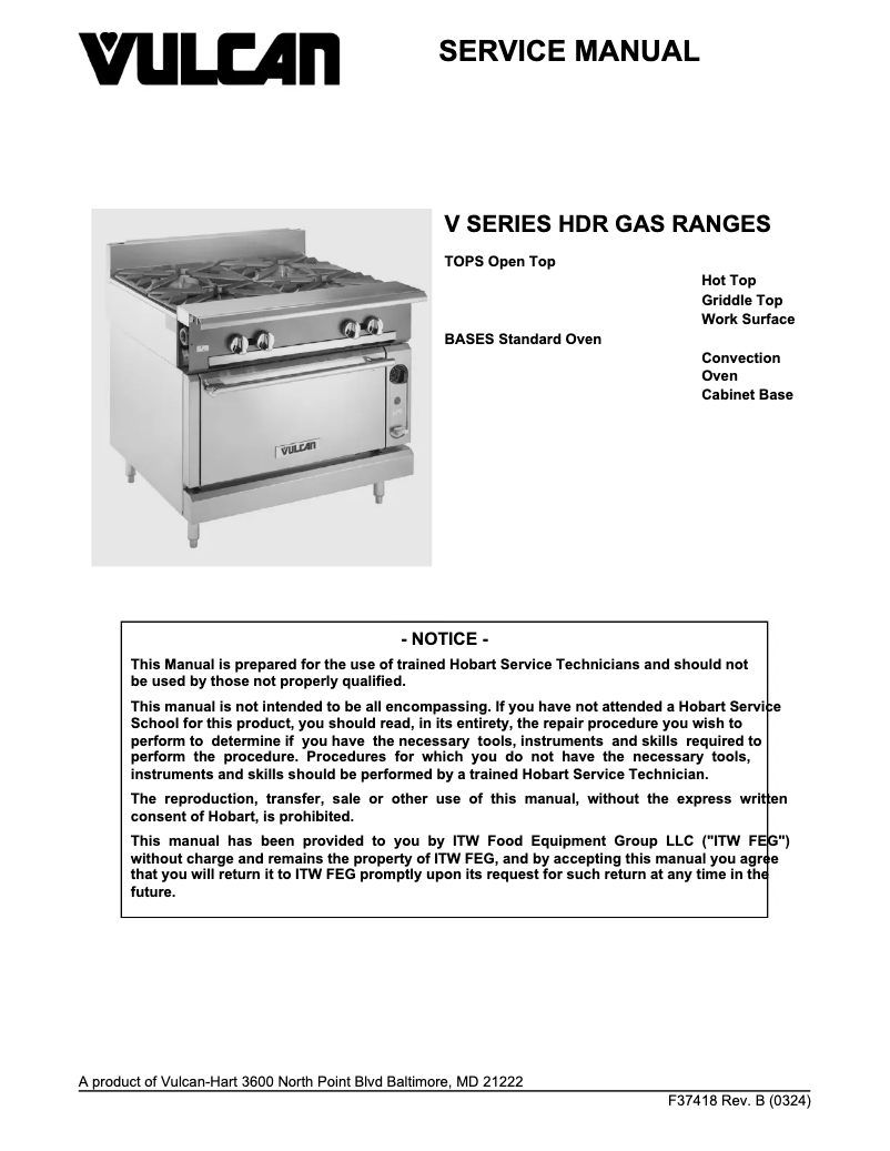 Page 1 de la notice Manuel utilisateur Vulcan V6B36C