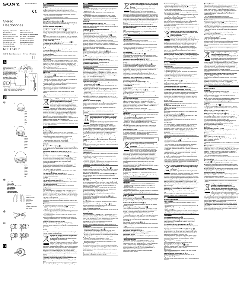 Page 1 de la notice Manuel utilisateur Sony MDR-EX40LP