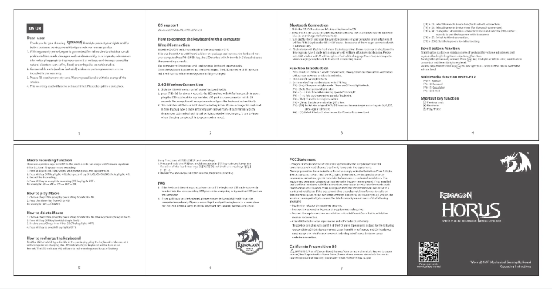 Page n°1 - Manuel utilisateur Redragon Horus
