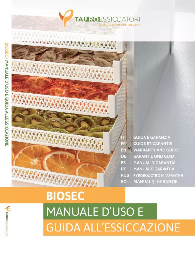Page n°1 - Manuel utilisateur Tauro Essiccatori Biosec Silver B5-S