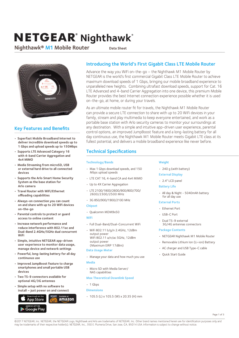 Image de la première page du manuel de l'appareil Nighthawk M1 MR1100