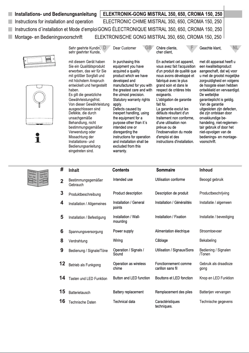Page 1 de la notice Manuel utilisateur Grothe Croma 250