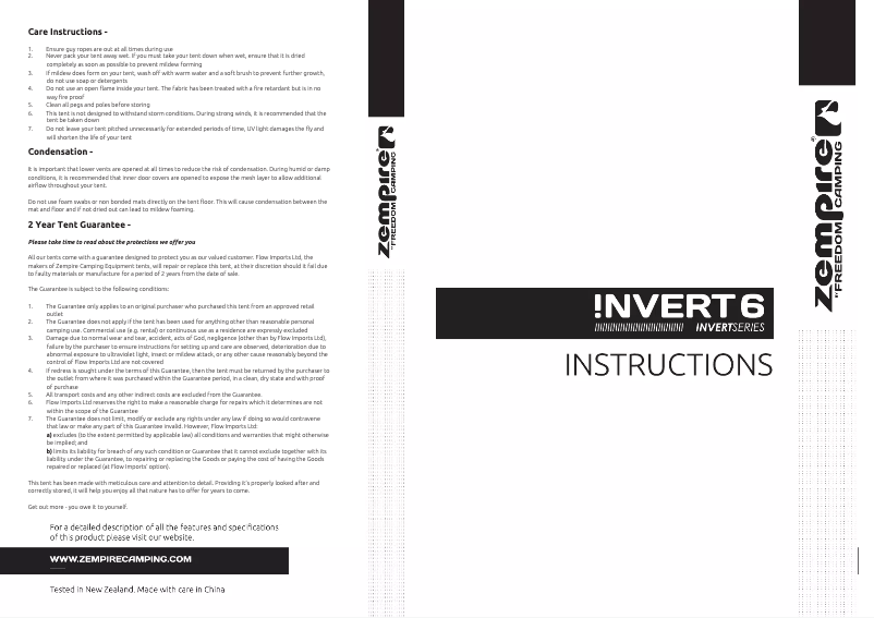 Page n°1 - Manuel utilisateur Zempire Invert 6