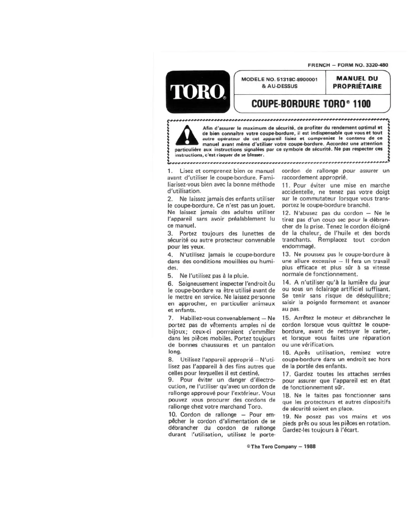 Page 1 de la notice Manuel utilisateur Toro 51328