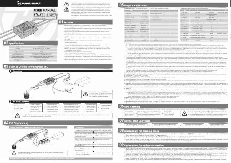 Page 1 de la notice Manuel utilisateur Hobbywing Platinum 60A V4