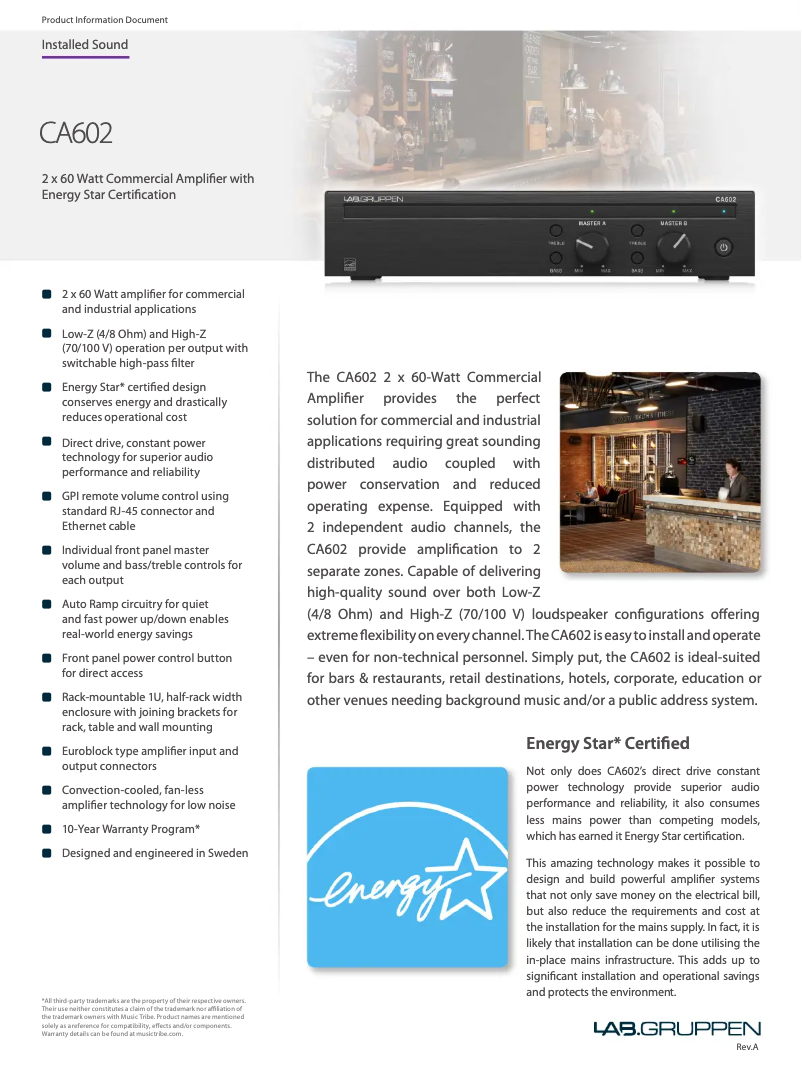 Page 1 de la notice Fiche technique Lab Gruppen CA602