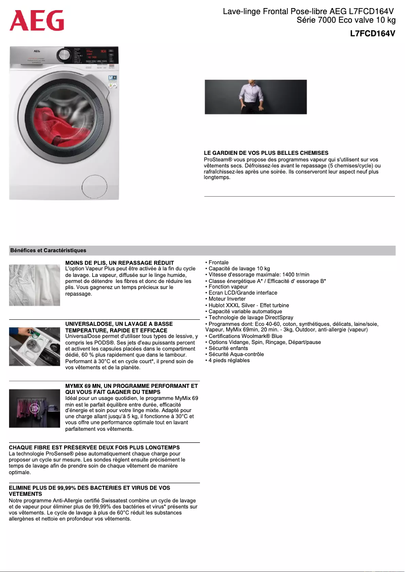 Página 1 del manual Ficha técnica AEG L7FCD164V