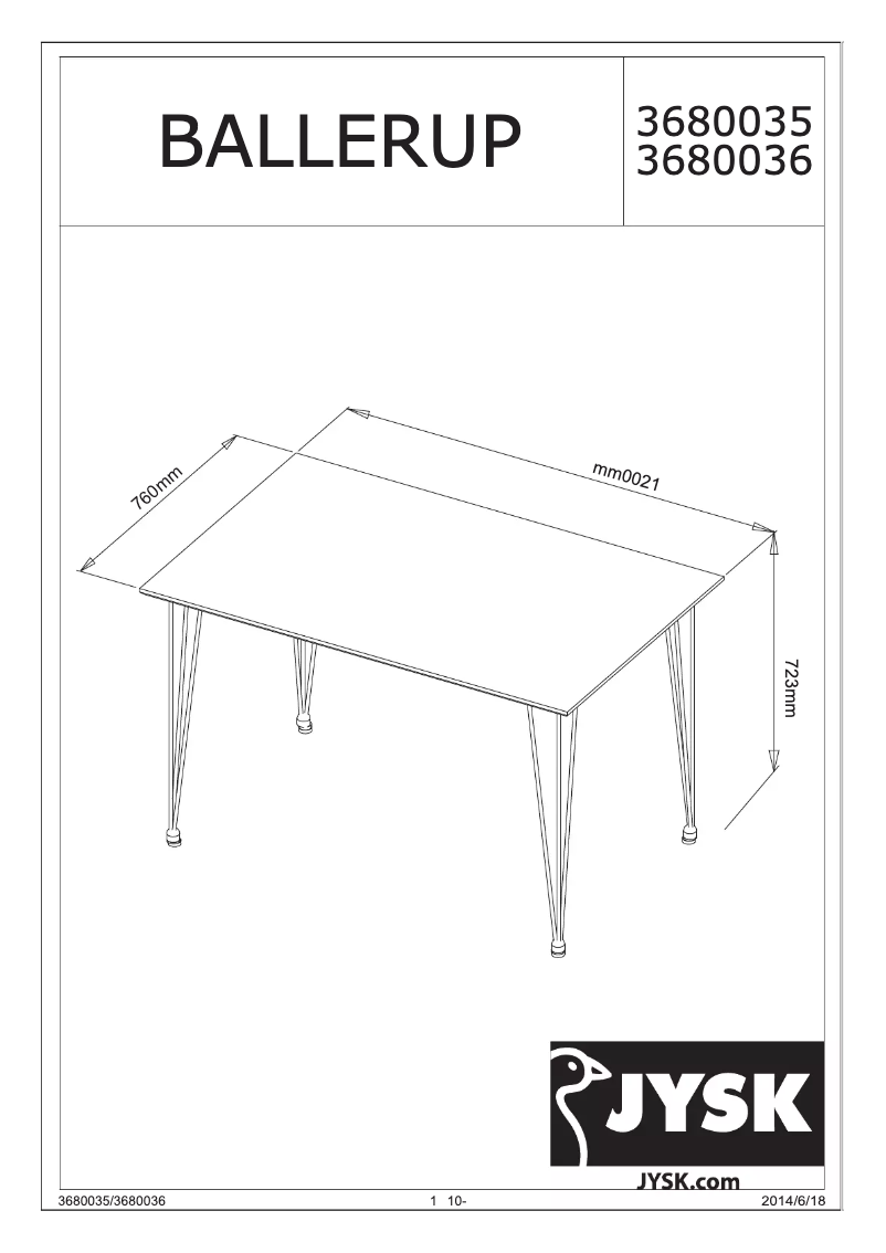 Page 1 de la notice Manuel utilisateur JYSK Ballerup (76x120x73)