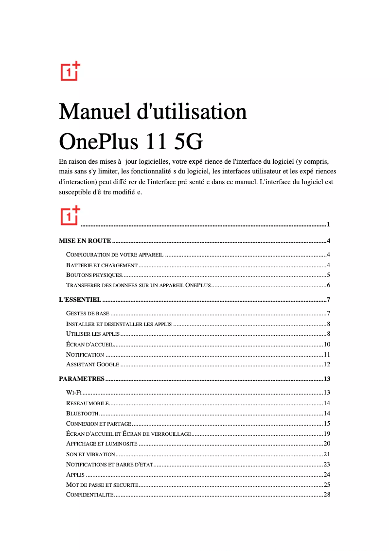 Page n°1 - Manuel utilisateur OnePlus 11 5G