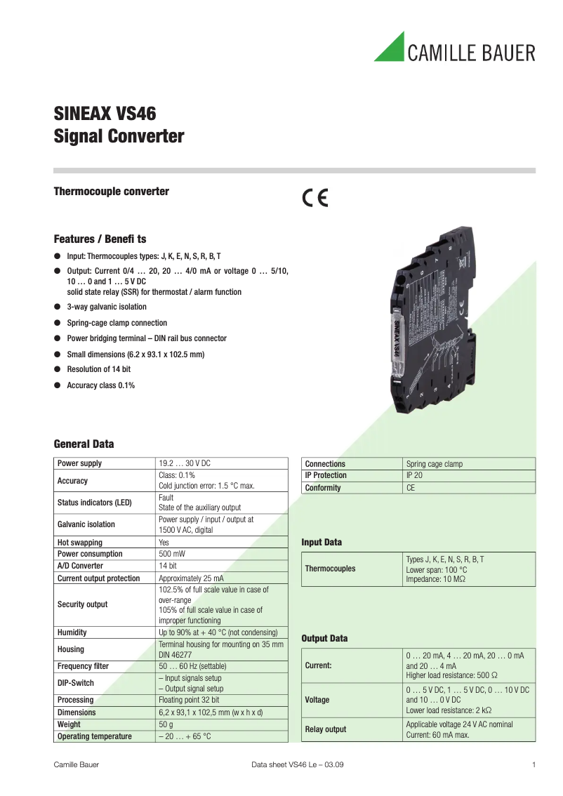 Imagen de la primera página del manual del dispositivo SINEAX VS46