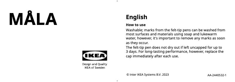 Page 1 de la notice Manuel utilisateur Ikea MÅLA 102.377.52