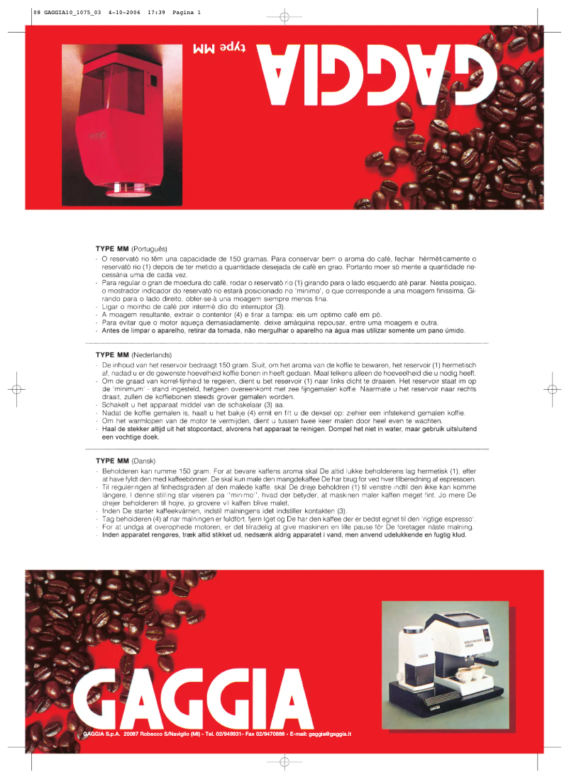 Page 1 de la notice Manuel utilisateur Philips Saeco MM DM 1075