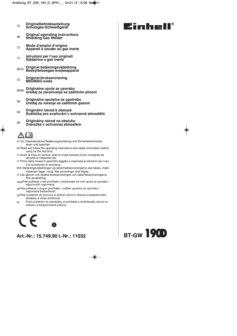 Page 1 de la notice Manuel utilisateur Einhell BT-GW 190 D Set