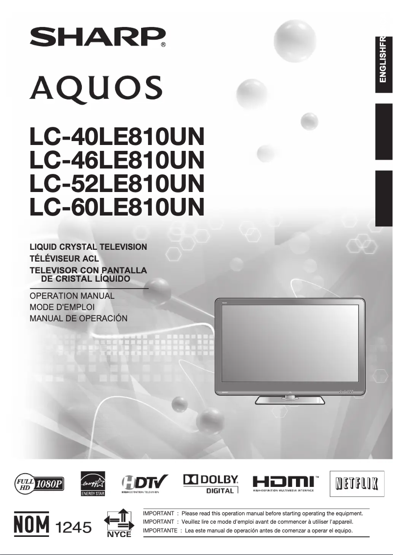 Page n°1 - Manuel utilisateur Sharp Aquos LC-52LE810UN