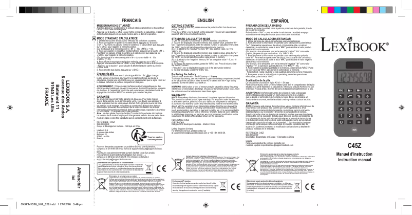 Image de la première page du manuel de l'appareil C45Z