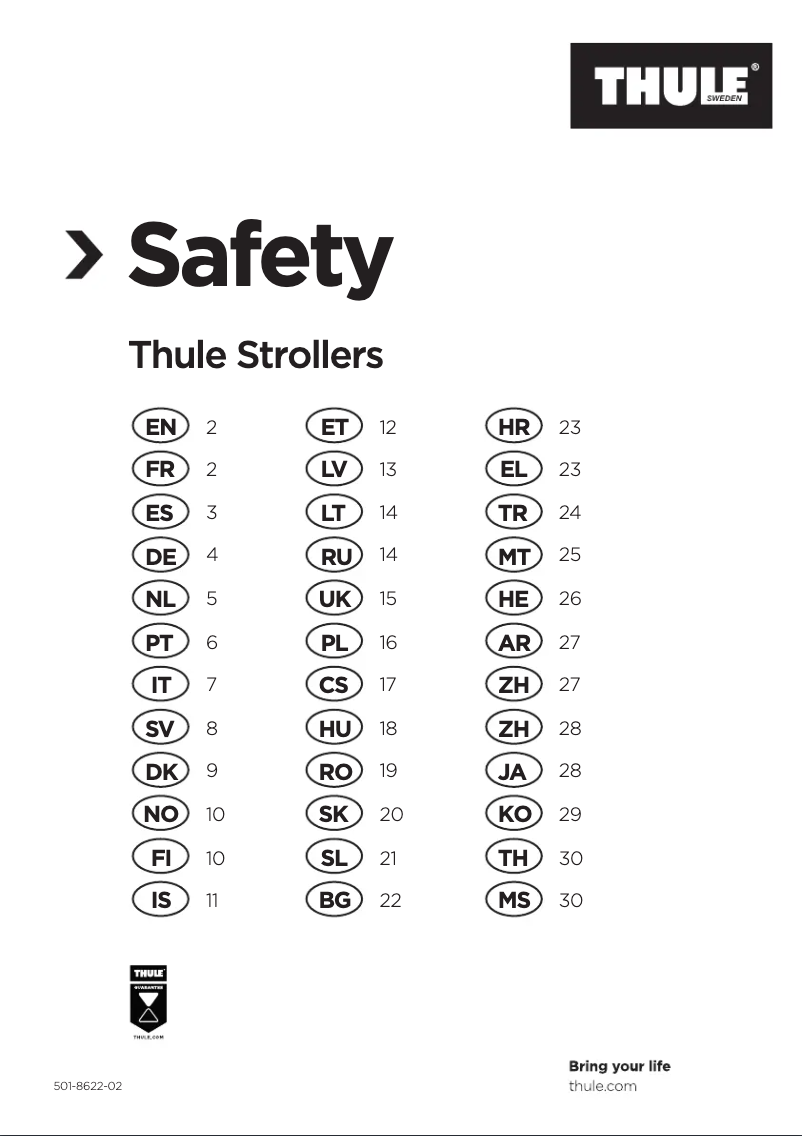Page 1 de la notice Instructions de sécurité Thule Glide 2