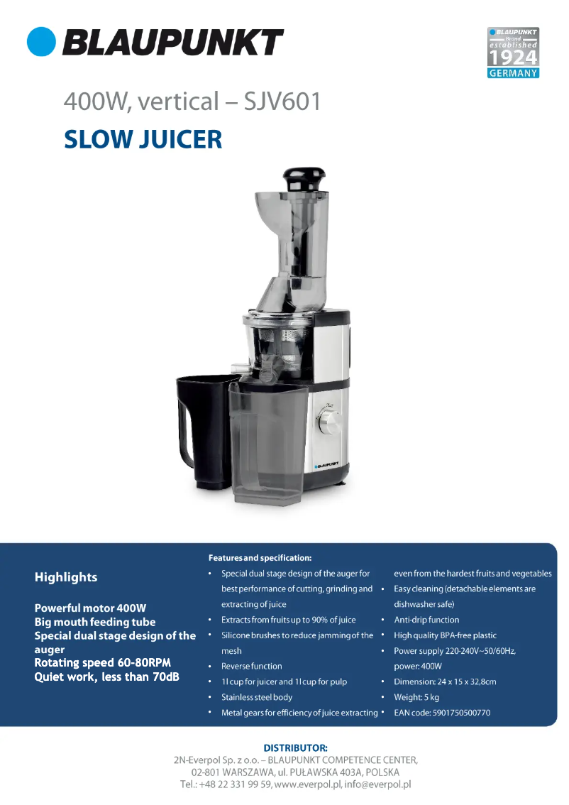 Page n°1 - Fiche technique Blaupunkt SJV601
