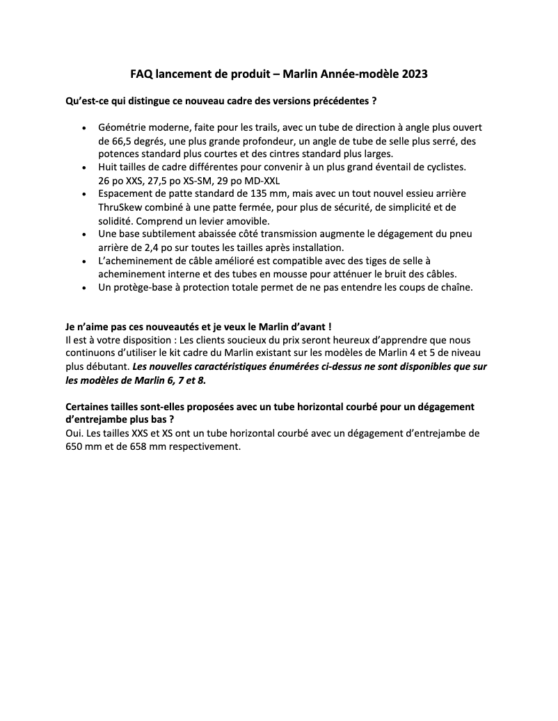 Page 1 de la notice FAQ Trek Marlin 6 Gen 3