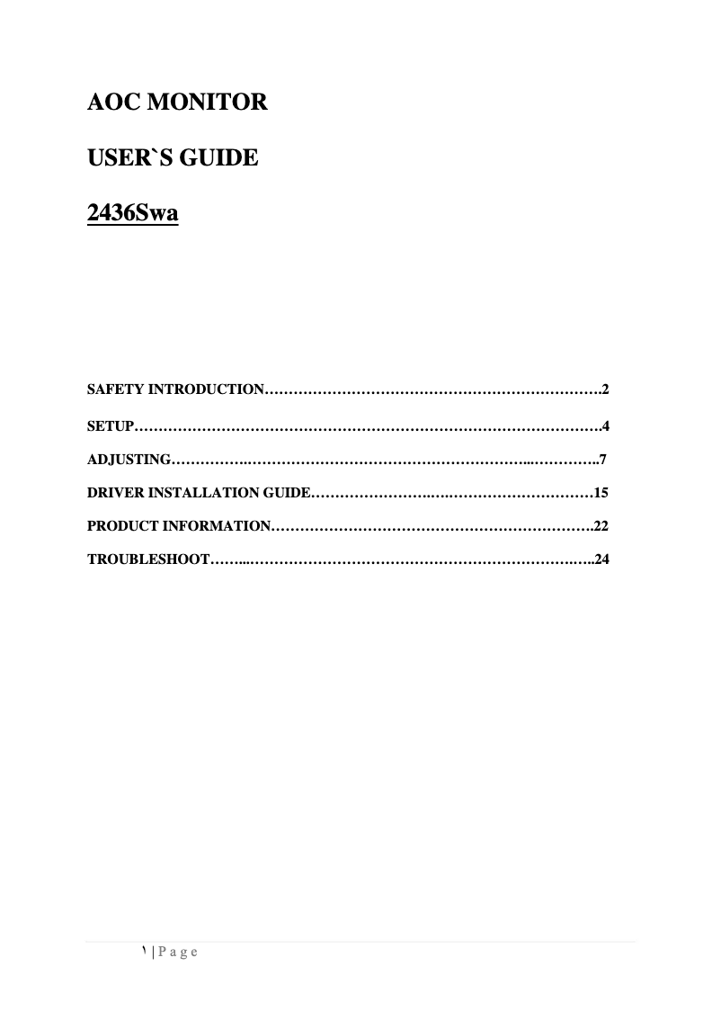 Page 1 de la notice Manuel utilisateur AOC 2436Swa