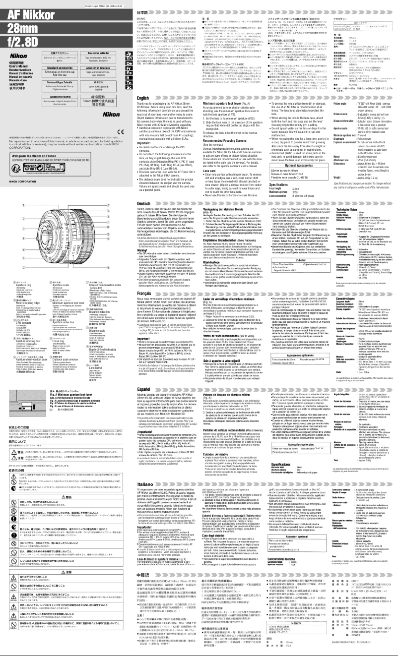 Image de la première page du manuel de l'appareil 28mm f/2.8D AF Nikkor