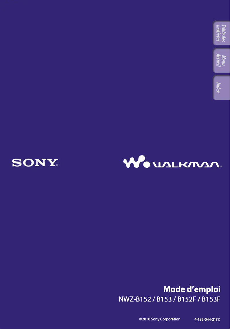 Page n°1 - Manuel utilisateur Sony NWZ-B152
