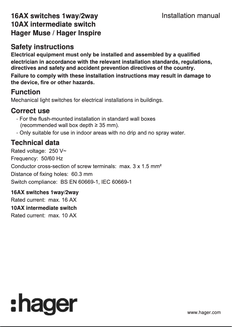 Page n°1 - Manuel utilisateur Hager WGCXR131NB