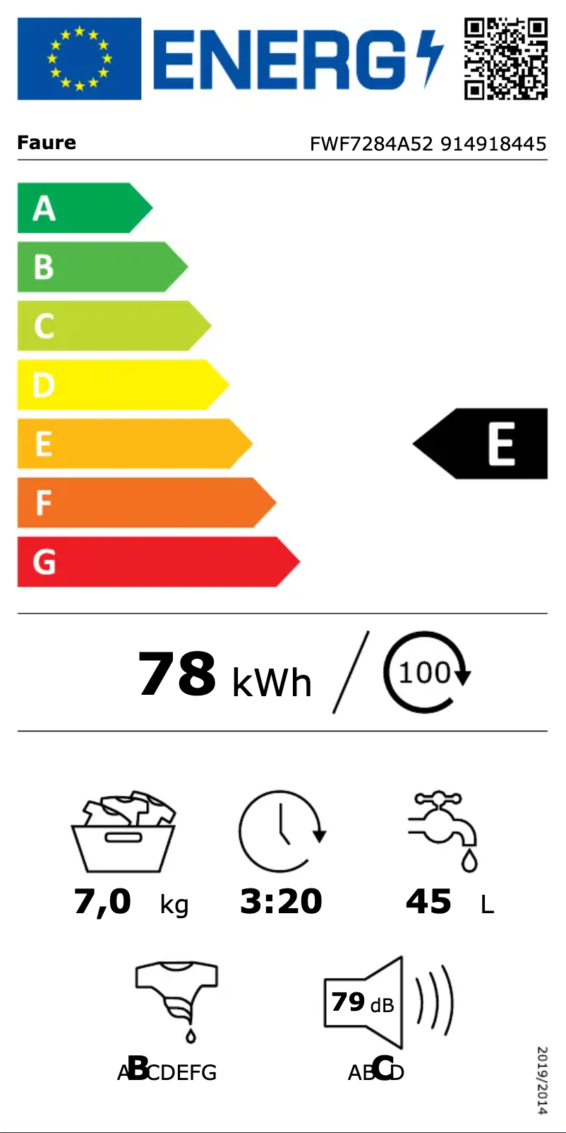 Page n°1 - Label énergétique Faure FWF7284A52