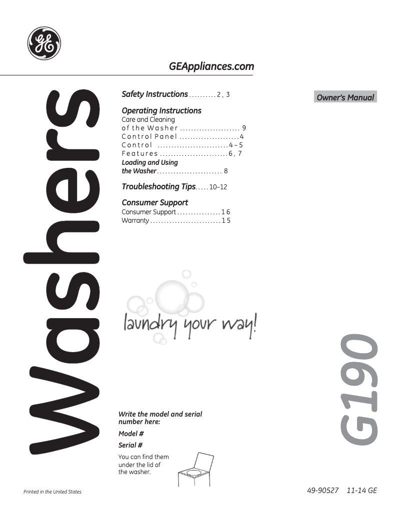 Page n°1 - Manuel d'utilisation et d'entretien GE GCWN4950DWS