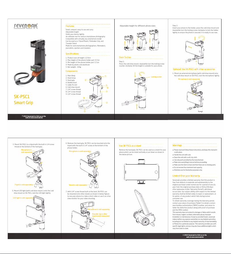 Page 1 de la notice Manuel utilisateur Sevenoak SK-PSC1