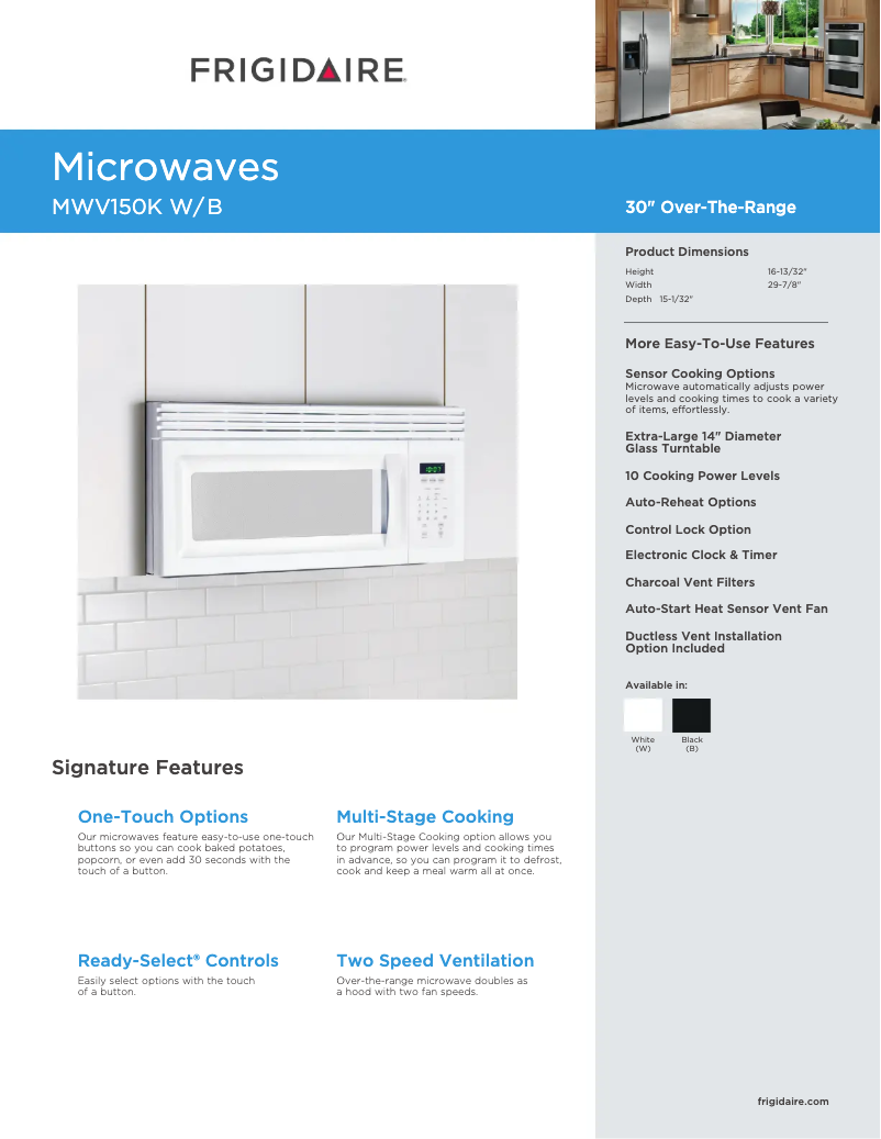 Página 1 del manual Ficha técnica Frigidaire FPEC3085K