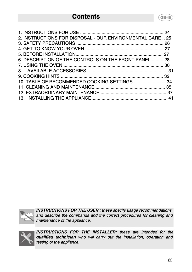 Page 1 de la notice Manuel utilisateur Smeg SC321N