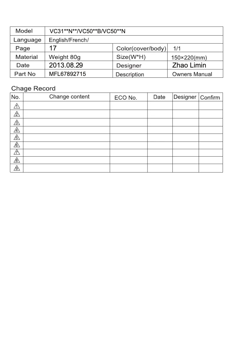 Page n°1 - Manuel utilisateur LG VC3320NHT