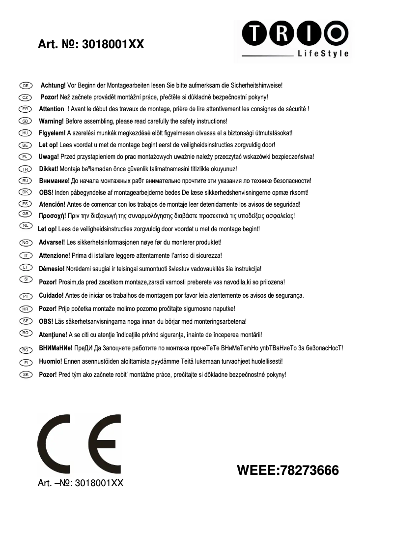 Page 1 de la notice Manuel utilisateur Trio Lighting Boston 301800107