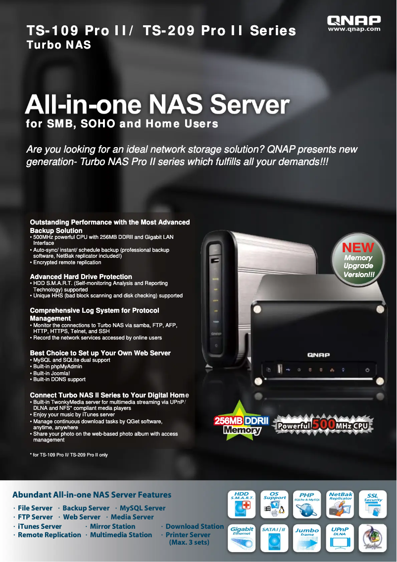 Page 1 de la notice Fiche technique QNAP TS-209 II