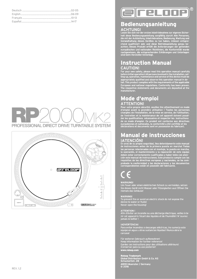 Page 1 de la notice Manuel utilisateur Reloop RP-2000 MK2