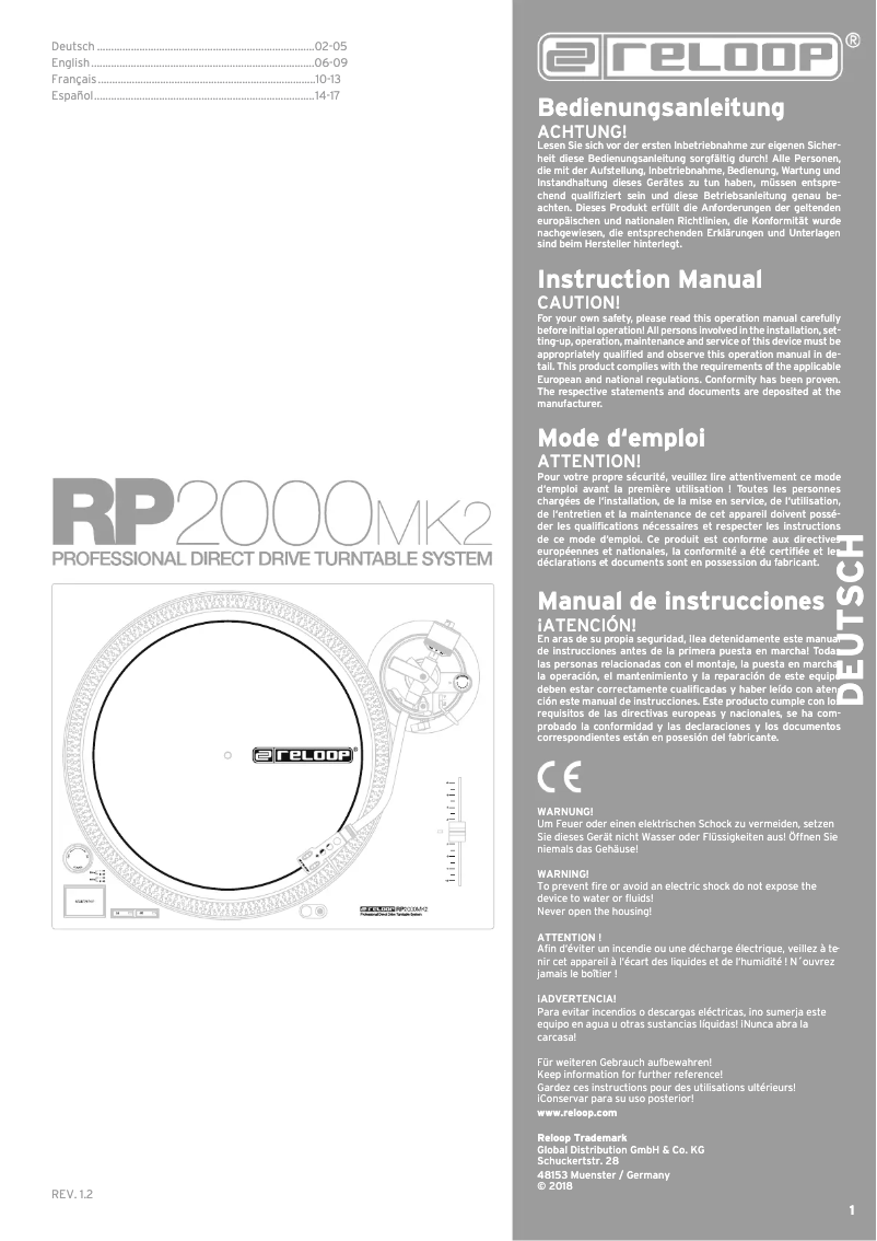 Page n°1 - Manuel utilisateur Reloop RP-2000 MK2