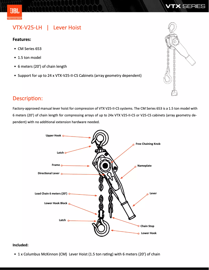 Page 1 de la notice Fiche technique JBL VTX V25