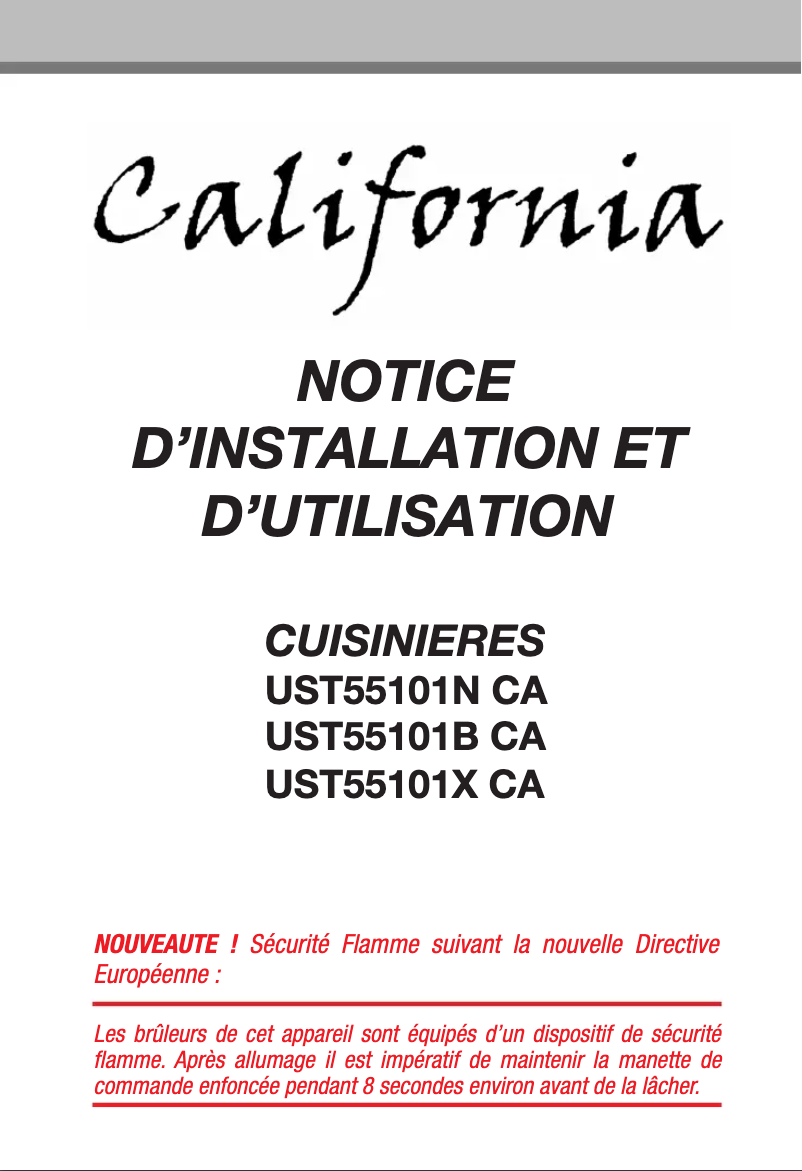 Page n°1 - Manuel utilisateur California UST55101NCA