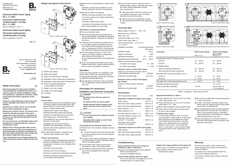 Page n°1 - Manuel utilisateur Berker 85121101