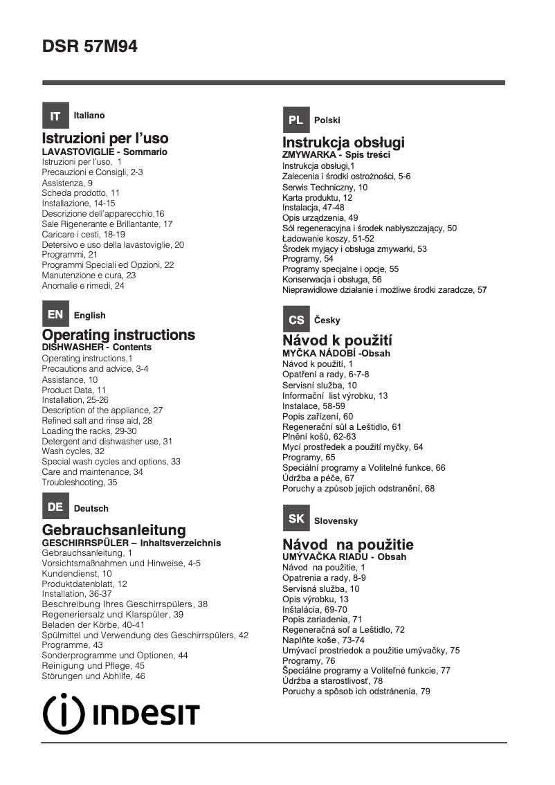 Page 1 de la notice Manuel utilisateur Indesit DSR 57M94 A EU
